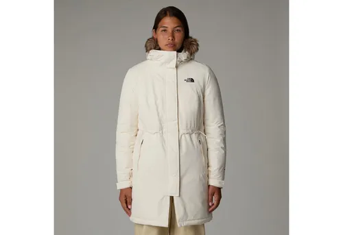 The North Face ZANECK PARKA - Recycelter Funktionsparka in Weiß - Funktionsjacke aus 100% Polyester, atmungsaktiv, wasserdicht und winddicht, ideal für Wanderungen. Mit abnehmbarem Fellimitat und verstellbaren Ärmeln für optimalen Komfort.