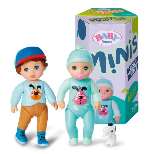 BABY born Minis Doppelpack mit Minis-Puppen Henry und Leon mit Farbwechseleffekt, Stickerbogen und Accessoires