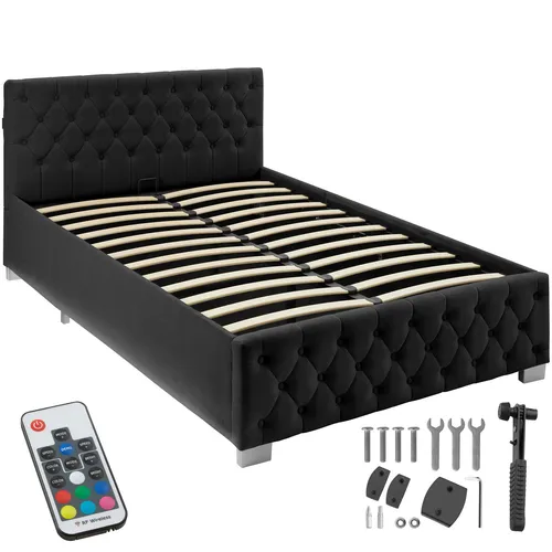 TecTake GmbH Polsterbett mit LED-Leisten & Stauraum