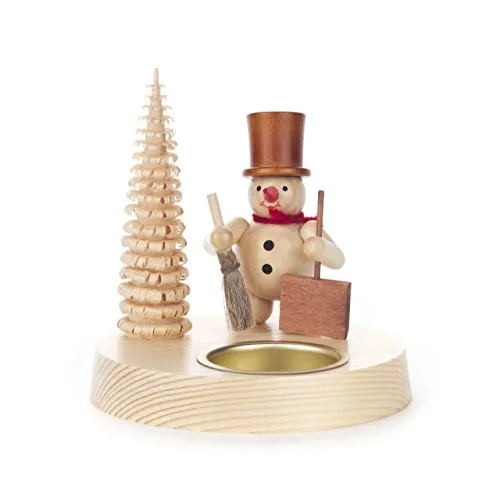 Teelichthalter Schneemann mit Schippe - Kerzenhalter aus erzgebirgischer Holzkunst, zaubert festliche Stimmung und ist ein schöner Blickfang in der Winterzeit.