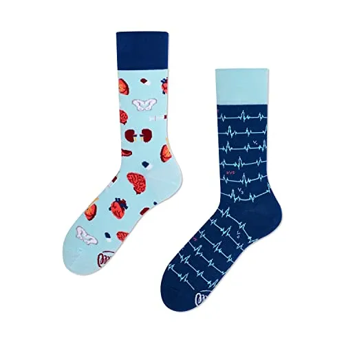 Many Mornings Ungleiche Lustige Socken Medizin und Anatomie Motiv Größe 39-42 Baumwollsocken für Damen und Herren Herz Gehirn Organe EKG-Muster