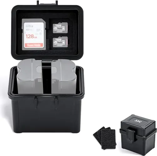 JJC 2-in-1 Kamera Akku Hülle & Speicherkartenfach Für 2 Kamera-Akkus Größe ≤ 5,4 x 4,1 x 2,8 cm- for Canon LP-E10 E12 Fujifilm NP-W235 W126 Nikon EN-EL25 EN-EL14A Sony NP-FZ100 + SD x2 + Micro SD x8