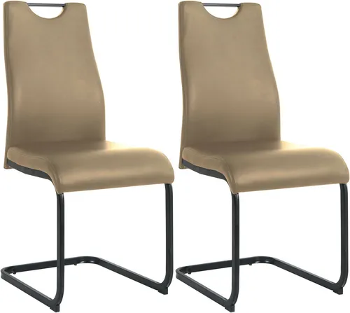 Möbilia Freischwinger-Stuhl 2er Set | Kunstleder | taupe-schwarz