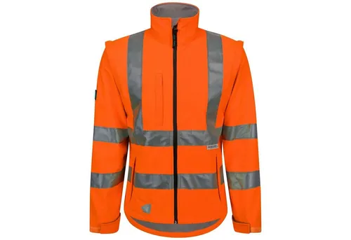 PRO FIT Arbeitsjacke aus Softshell,Warnschutz-Softshelljacke, Neonorange (1, Stück) Wind- & Wasserabweisend, Hoch atmungsaktiv, mit Reflexstreifen