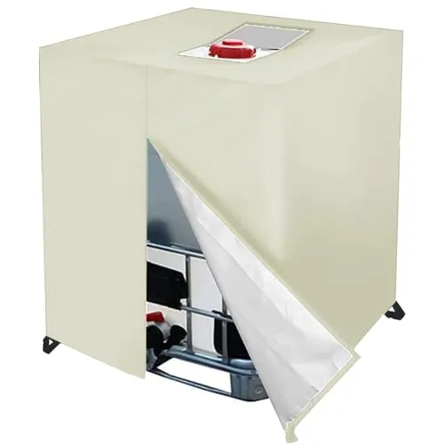 IBC Tank Abdeckplane,420D Oxford Behälter Schutzhülle Anti-UV Staubdichte Wasserdichte Frostsicher mit Öffnung Reißverschluss, für Wassertank 1000l Regentonne (Beige)
