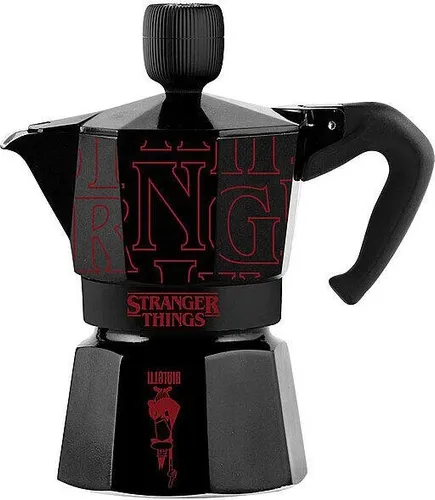 Bialetti Stranger Things Moka Express 6 Portionen - Italienische Mokkakanne aus Aluminium, für 6 Tassen. Ideal für Gas- und Glaskeramikherde. Genießen Sie aromatischen Kaffee und setzen Sie stylische Akzente in Ihrer Küche.