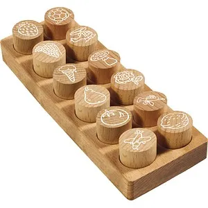 Colop Motivstempel Woodies Set - 12-teilig mit verschiedenen Motiven - Stempel-Set für kreative Bastelprojekte, ideal zum Dekorieren von Karten und Verpackungen. Mit langlebigem Moosgummi für präzise Abdrucke und einem Holzaufsteller für einfache Handhabung.