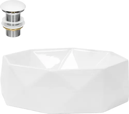 LuxeBath Aufsatzwaschbecken aus Keramik mit Wasserfall-Design - Waschbecken mit elegantem Diamant Design, robust und kratzfest. Ideal für modernes Badezimmer oder Gäste-WC, inklusive einfacher Push-Open-Ablaufgarnitur ohne Überlauf.