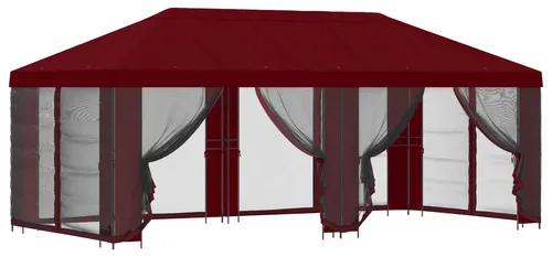 vidaXL Pavillon mit Seitenwänden 6 x 3 m Bordeauxrot - Stylischer Gartenpavillon mit flexiblen Netzseitenwänden für optimale Anpassungsmöglichkeiten. Ideal für Sommerfeiern oder entspannte Nachmittage im Freien. Robuste Konstruktion aus Polyester und Stahl sorgt für Langlebigkeit und Funktionalität.