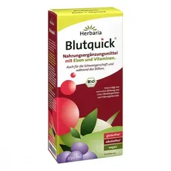 Blutquick Saft - Nahrungsergänzungsmittel mit Eisen - Nahrungsergänzungsmittel zur Unterstützung der Blutbildung mit gut verwertbarem Eisengluconat und Vitaminen, ideal für Schwangere und Stillende, ohne Alkohol.