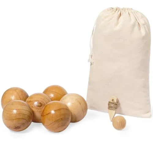 noTrash2003 6 Boccia Kugeln Boule Kugeln aus Massivholz mit Boulekegel Abstandsmesser, Bouleset Petanque für Outdoor-Spiel für den Garten oder den Strand Spielzeug