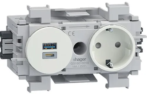 Hager GS16019016 Steckdose 1-fach mit USB-Charger - Sonstige Elektroinstallationsartikel mit integriertem USB-Charger A+C, 15W – ideal für moderne Anwendungen und bequemes Laden.