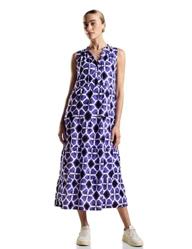 STREET ONE Damen A144079 Maxikleid mit Print in Violet Blue, Größe 36 EU - Elegantes Freizeitkleid für Damen, ärmellos mit dekorativem Ausschnitt und fließenden Volants aus feinem Baumwollstoff – perfekt für warme Sommertage.