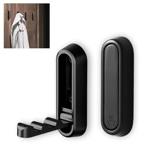 YipuVR 2pcs faltbare Wandhaken zum Aufhängen, faltbare Haken Wandhalterung aus Zinklegierung, Heavy Duty Golds Wandhaken für Bad Küche, Flip-Down-Haken für Wand hängenden Mantel (Schwarz+Schwarz)