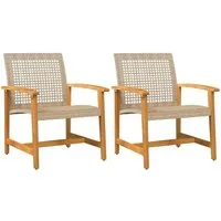 vidaXL Gartenstuhl 2 STK. - Bequeme Essstühle für den Außenbereich - Essstühle aus robustem Poly Rattan und Akazienholz, ideal für entspannte Stunden im Garten oder auf der Terrasse.