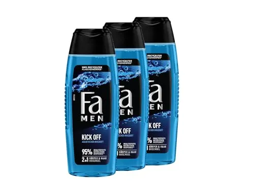 FA Men 2in1 Duschgel Kick Off, 3er Pack (3 x 250 ml) 2in1 Formel für Haare & Körper, aktiviere deine Sinne mit dem intensiven, maskulinfrischen Duft von Eukalyptus und aquatischer Minze