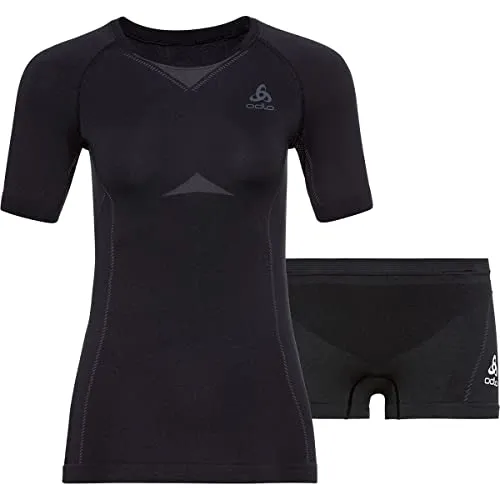 Odlo Damen Fundamentals Performance Light Set - Schwarz/Grau, Größe S - Optimiertes Material für Bewegungsfreiheit und Komfort. Hervorragendes Feuchtigkeitsmanagement und strategische Belüftungszonen für aktiven Einsatz.