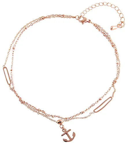 Akzent Anouk Damen-Fußkettchen Edelstahl Anker doppelreihig Fußbändchen 5110009 (roségoldfarbig)