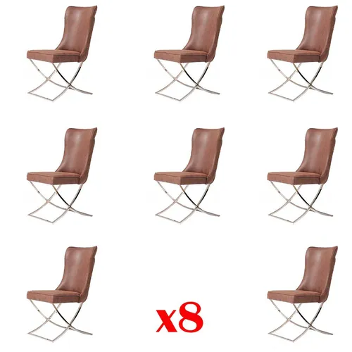Polsterstuhl Garnitur 8x Esszimmerstuhl Braun - Modernes Set mit 8 eleganten Esszimmerstühlen in Braun, ideal für Esszimmer und Küche. Robustes Edelstahlgestell und pflegeleichter Polyesterbezug sorgen für dauerhaften Komfort.