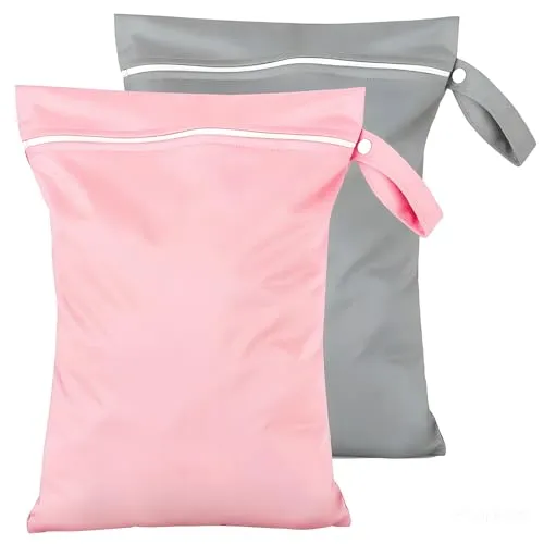Stück Nassbeutel 40x30cm, Wasserdichte, wiederverwendbare Wetbag mit Reißverschluss & Tragegriff für Schwimmsachen, Windeln, Kindergarten, Baby, Reise – Maschinenwaschbar, Grau und Rosa - silttble 2