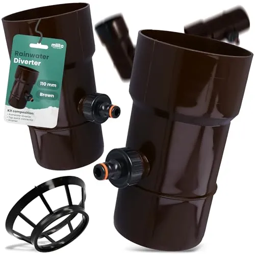 Millto™ Regensammler Dachrinnenablauf für Regentonne DN Ø110 mm 1 AG Braun | Wasserfänger Wassersammler Regenwasser Fallrohr Regenwassersammler Fallrohrfilter Anschluss für Schnellkupplung