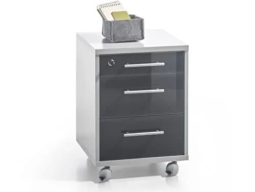 moebel-eins Office Deluxe Rollcontainer, Material Dekorspanplatte/Glas, grau/Graphit lackiert