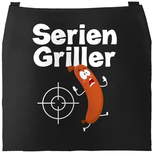MoonWorks® Grill-Schürze für Männer mit Spruch Seriengriller Wurst Bratwurst lustig Grillen Baumwoll-Schürze Küchenschürze schwarz unisize