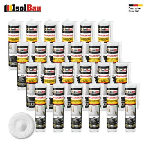 IsolBau Fassadenacryl 24 x 300ml – Plastoelastische Dichtmasse - Spachtelmassen – Ideal zum Füllen von Rissen und Fugen im Innen- und Außenbereich, mit putzähnlicher Struktur für hervorragende Kaschierung von Fassaden.