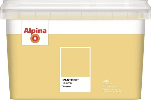 Alpina Wandfarbe Pantone 12-0758 Yarrow 2,5l - Innen- & Außenfarben, 2,5 l matte Wandfarbe in leuchtendem Gelb, ideal für kreative Raumgestaltungen auf Beton, Gipskarton und Putz.