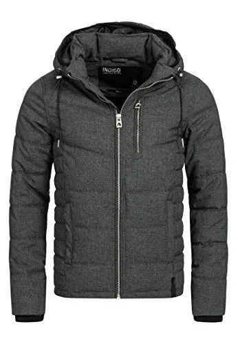 Indicode Herren Circus Steppjacke | Coole Winterjacke in Daunenjacken-Optik, Größe L - Funktionsjacken mit raffinierten Steppnähten und glänzenden Details, ideal für Wind und Kälte dank hochschließendem Reißverschluss und regulierbarer Kapuze.