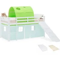 Homestyle4u Hochbett in Grün und Weiß - Hochbett für Kinderzimmer, 90x200 cm, mit Rutsche und Stofftunnel für kreatives Spielen und Träumen. Sicherheitsumrandung und hochwertige Materialien sorgen für Komfort und Geborgenheit.