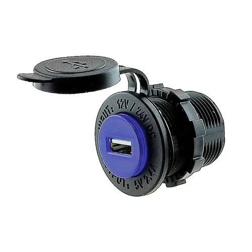 USB-Einbausteckdose 12V/24V, 2,4A, blau beleuchtet KFZ Einbau Buchse Ladegerät