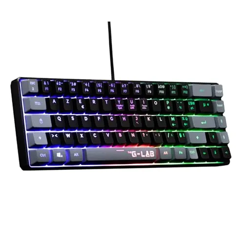The G-Lab Keyz Hydrogen, Gamer-Tastatur, 60%, halbmechanische Tastatur, kabelgebunden, Azerty, Hintergrundbeleuchtung, mehrfarbige Hintergrundbeleuchtung, geräuscharm, kompaktes Format TKL –