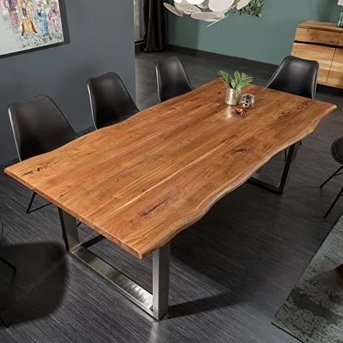 riess-ambiente Esstisch MAMMUT NATURE - 180cm aus Akazie mit Edelstahl Kufen - Hochwertiger Esstisch aus massivem Akazienholz mit beeindruckender Baumkante, ideal für gesellige Runden und stilvolle Essbereiche.