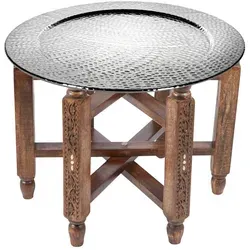 Orientalischer Couchtisch Halab Silber 60cm - aus Holz und Aluminium