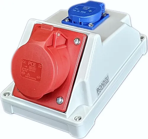 Kombi Wandsteckdose 16A 5P - Wandverteiler 16A mit Schuko 230V - Stromverteiler IP44 - Innen und Außen Baustromverteiler 16A - PCE Steckdosen