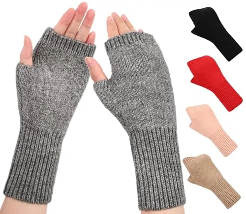 QICEDER Damen Fingerlose Handschuhe, Warmer Halb Strickhandschuhe Winter Pulswärmer Armstulpen Strick Kurzer Gestrickte Stulpen Fäustlinge mit Fingerdaumenloch