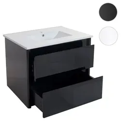 HWC-B19 Waschbecken + Unterschrank, Hochglanz Schwarz 50x80cm - Waschbeckenunterschrank mit Soft-Close-System und viel Stauraum für Ihr Badezimmer. Inklusive Keramikwaschbecken und modernem Design für eine frische Raumatmosphäre.