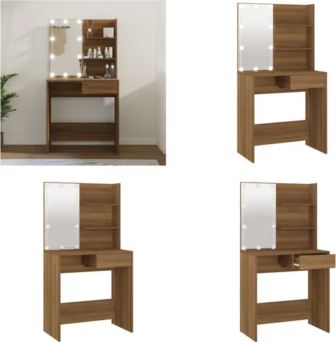 vidaXL Schminktisch mit LED in Braun Eiche 74,5x40x141 cm
