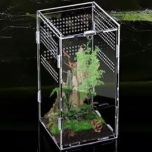 ° Acryl Terrarium Schnecken Terrarium: Nizirioo 12x12X20 cm Reptil Fütterungsbox, Mini Transparent Acryl Terrarium, Mini terrarium für Spide, Skorpion, Gottesanbeterin, Reptilien Lebensraum 360