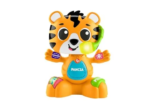 Fisher-Price Lernspielzeug für Babys und Kleinkinder, Beat Bande Lern & Tanz Tiger Justin mit Geräuschen und Lichtern für Kinder ab 9 Monaten, italienische Version, HYL04