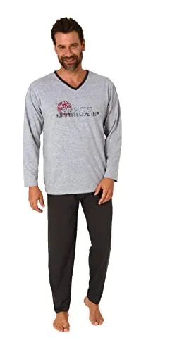 Herren Pyjama Langarm Schlafanzug in toller Melange Optik - 212 101 10 902, Farbe:grau, Größe:54