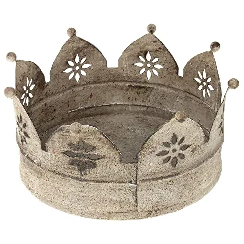 MACOSA EX218929 Vintage Blumenkrone Antik Grau Metall Ø21 cm - Vielseitige Gartenkrone im Vintage-Stil für kreative Dekorationen. Ideal als Pflanzschale oder stilvolle Tischdeko. Perfekt als Geschenkidee für besondere Anlässe. Hergestellt aus robustem Metall, Höhe ca. 11 cm, Durchmesser 21,5 cm.