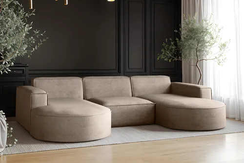 Kaiser Möbel Ecksofa Modena, Cappuccino, 5-Sitzer U-Form - Elegantes Ecksofa Modena in U-Form mit beidseitiger Ottomane für flexible Platzierung. Hochwertige Polsterung aus Wellenfedern und HR-Schaum sorgt für optimalen Sitzkomfort.