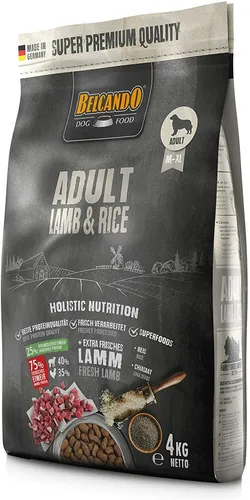 BELCANDO® Trockenfutter für Hunde Adult, Lamb & Rice - Hundefutter für ernährungssensible Hunde, mit 75 % hochwertigem tierischem Eiweiß aus frischem Lamm und leicht verdaulichem Reis, unterstützt die Verdauung und sorgt für Wohlbefinden.