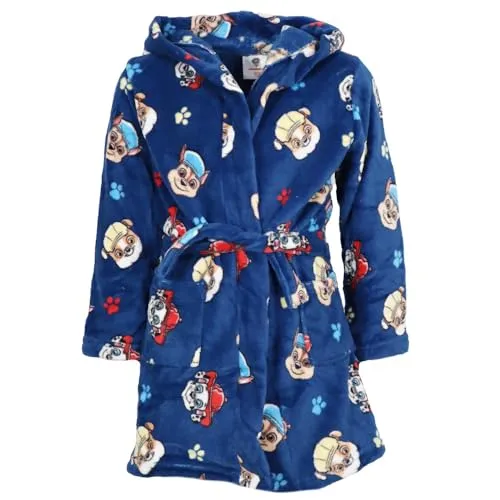 Paw Patrol Kinder Bademantel Jungen mit Kapuze – Chase & Marshall Design – Fleece – Blau – Größe 98–128 – Flauschig & warm, Farbe: Blau, Bekleidungsgröße: 98/104