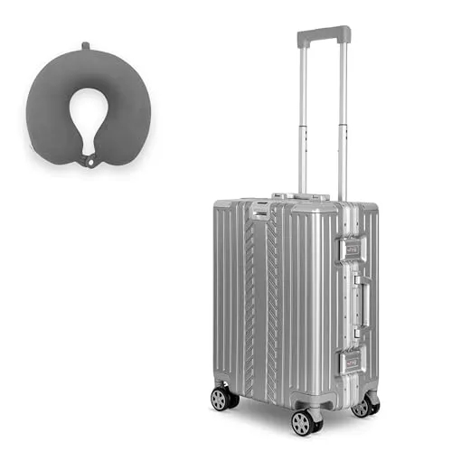 WINLIFE Trolley Hartschalen-Koffer M - Silber mit Nackenkissen - Koffer M in Silber – Stabil, langlebig & ideal als Handgepäck. Mit 360°-Doppelrollen und TSA-Zahlenschloss für maximale Sicherheit und Mobilität. Inklusive Memory-Schaum-Nackenkissen für entspanntes Reisen.