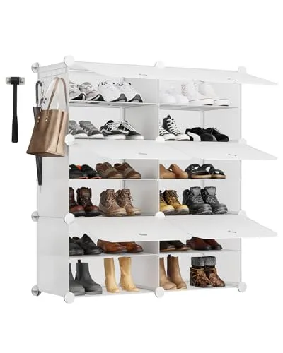 Sekey Schuhschrank 6 Fächer aus PP – Selbstaufbau mit Hammer – Großes Schuhregal für Familie (84x31x92cm)