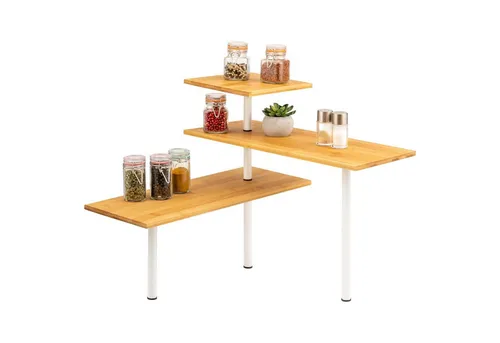 bremermann Küchenregal Bambus-Eckregal - Regale aus hochwertigem Bambusholz und lackiertem Edelstahl, ideal für platzsparende Organisation in Ihrer Küche.