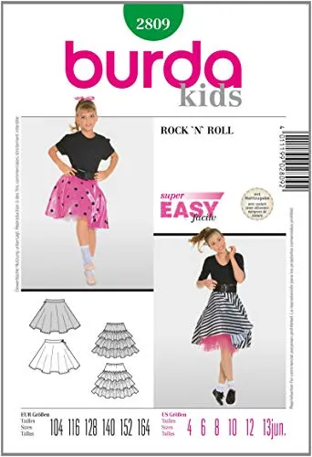 burda kids Papier-Schnittmuster Mädchen Karneval Rock 'n' Roll Rock & Petticoat #2809 Gr. 104-164